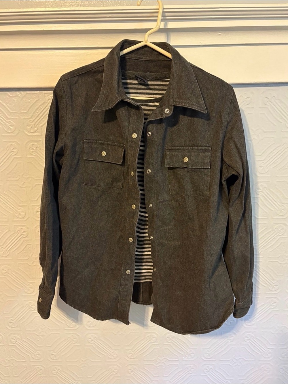 Women’s Charcoal Gray Longsleeve Gap Button Down Shirt Jacket Size M